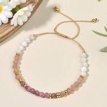 1pc Elegant Minimalist 4mm Natural Moonstone, Sunstone & Aquamarine Braided Adjustable Bracelet, Energy Healing Crystal Stone Jewelry For Women, Suitable For Daily Wear, Vacation, Layering, Versatile Accessory, Perfect Gift Choice - Multicolor - View 15