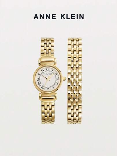 Anne Klein Women's Luxury Gold-Tone Quartz Bracelet Watch Set,White Glossy Dial Analog Watch,Ladies' Chic Wristwatch With Matching Bracelet