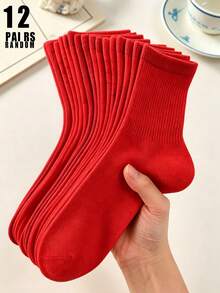 1/6/12 Pairs Unisex Red Casual Socks, Anti-Slip Breathable Comfortable Daily Socks, Suitable For Sports And Daily Wear, Also As Graduation Season Gift - Red - View 12