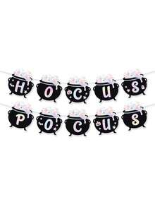 1 Set Banner Halloween Witch Cauldron Garland, Witch Theme Decoration For Halloween Party Backdrop And Fireplace Mantel Hanging Decor, Halloween Party Decoration Banner - Multiple Styles - View 4