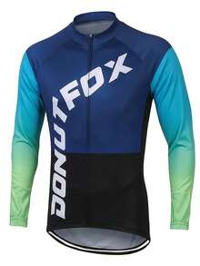 DONUTFOX New Unisex Long Sleeve Gradient Color Cycling Jersey Sports - Navy Blue - View 17