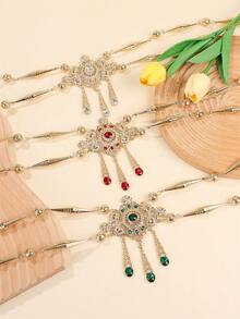 1pc Gold Color Rhinestone Inlaid Shoulder Chain, Moroccan Women Festival Body Chain Jewelry, Bridal Shoulder Chain, Handmade Beaded Back Decor, Suitable For Wedding Party Holiday Accessories - Body Chain - View 3