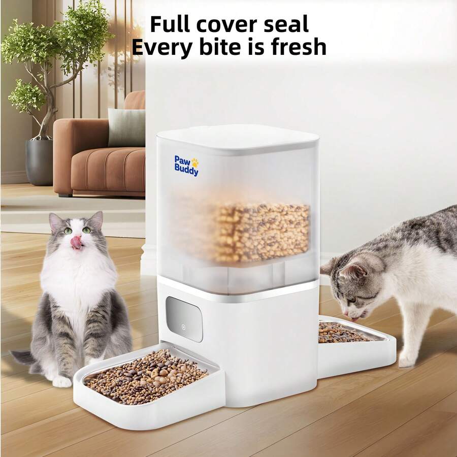 Smart Automatic Cat Feeder, 6L Intelligent Control Pet Food Dispenser With Dual Bowls, Timed Portion Feeding For 2 Cats & Multi-Pet Homes, Dual Power Supply, Travel Feeding Solution For Busy Pet Owners