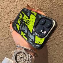 [24h Shipping From DE/FR/ES]Phone Case: Bold Neon Green And Black Abstract Pattern With Dynamic Lines And Splatter Effect For Iphone17 16 15 14 13 12 11 Pro Max 12 13 Mini Xs Xr X 8 7 Plus Shockproof Hard Shell Case With Camera Protection Urban Street Style Design Perfectthe Perfect Present - 1pcs - 查看 3