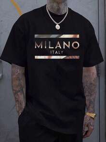 Camiseta Deportiva Casual para Hombre Manfinity - Ligera y cómoda, con estampado de patrón milanés italiano, estilo retro oscuro, ideal para salidas, reuniones con amigos y viajes al aire li - Negro - Ver 1