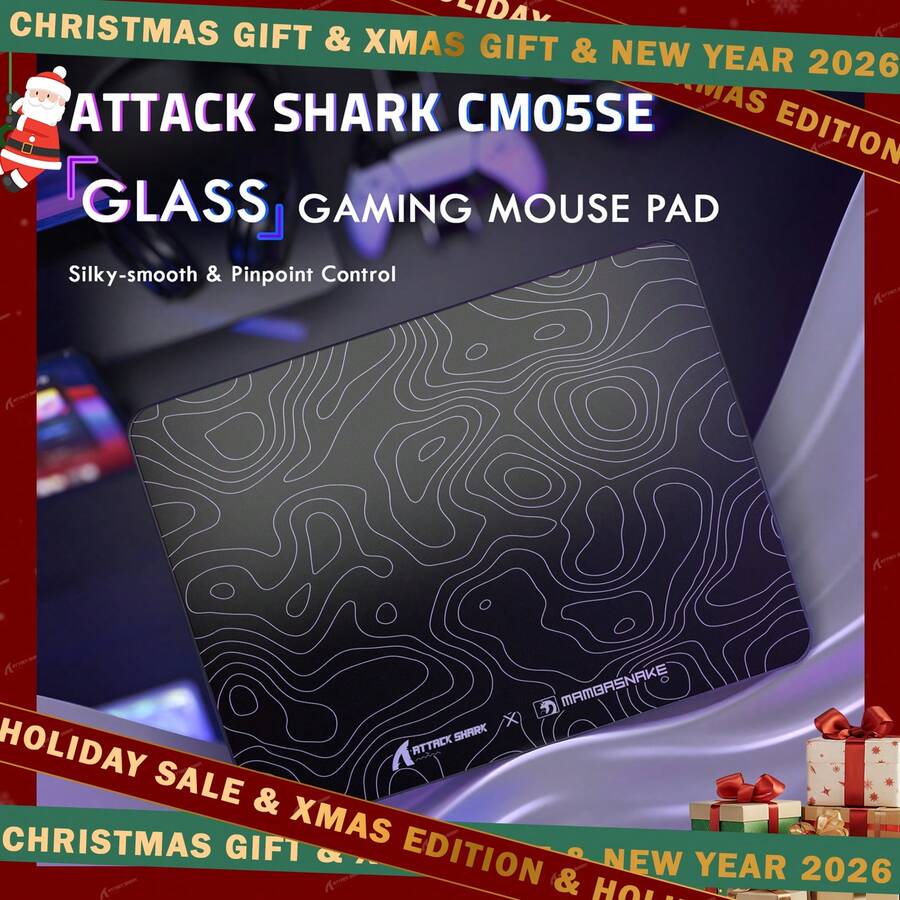 ATTACK SHARK CM05SE Glass Gaming Mouse Pad, Nano-Etched Texture, Smooth Glass Surface, High Precision, Fast Movement, Scratch-Resistant, PU Leather Anti-Slip Base, Small (410*310mm) - View 1