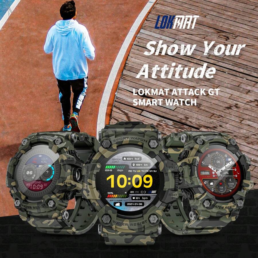 LOKMAT ATTACK Smartwatch Features A 1.32-Inch Screen, Flashlight, Compass, Bluetooth Calling, 100 Sports Modes, IP68 Water Resistance, Health Monitoring Functions, And Is Compatible With Android And IOS Systems