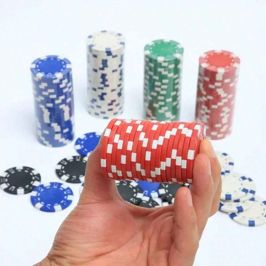 200pcs ABS Monte Carlo Poker Chips, Casino Grade Striped Pattern, Suitable For Texas Hold'em, Blackjack, Card Night Poker Games, Perfect For Casino Card Games, Poker Games And Family Game Night