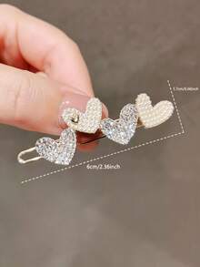 1pc 4-Heart Faux Pearl Rhinestone Alloy Side Hair Clip, Non-Slip Exquisite Luxury Sweet Barrette, Suitable For Daily, Easter, Christmas, Mother's Day, Birthday, Graduation Prom, Spring, Summer, Autumn - Multicolor - View 10