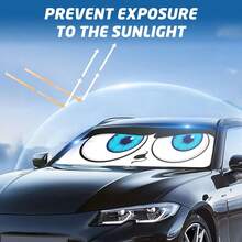1pc Summer Cartoon Creative Funny Blue Big Eye Car Sunshade, Front Windshield Sun Protection Heat Insulation Board, Black Rubber Material, Light Blocking UV Protection, Cooling, Protect Car Interior, Fun Quirky Personalized Car Sunshade, Suitable For Family Sedan SUV Universal Car Interior Decoration - A - View 3