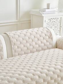 1pc Geometric 3D Solid Color Dutch Velvet Quilted Sofa Cushion, Minimalist Style, Non-Slip Back, Pet-Friendly, Soft Multi-Functional Anti-Dirt Anti-Dust, Holiday Decor Sofa Cushion, Backrest Cover Armrest Cover Universal, All-Season Sofa Cover - Beige - View 7