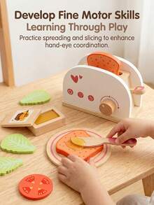 12pcs Wooden Toaster Simulation Food Set, Montessori Kitchen Toy, Role Play Educational Toy, Suitable As Birthday Gift For Toddlers - Multicolor - View 6