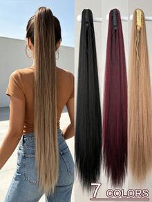 HEYPINK 38-Inch Extra Long Straight Synthetic Hair Ponytail Extension, Ombre Brown To Burgundy Black, Claw Clip Ponytail Hair Accessory Suitable For Women Party And Daily Use, Halloween - Dark Brown - View 5