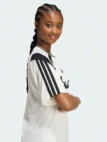 Adidas Women's W HER TEE Short Sleeve Knit Collarless T-Shirt TKB6126 - Black and White - View 6