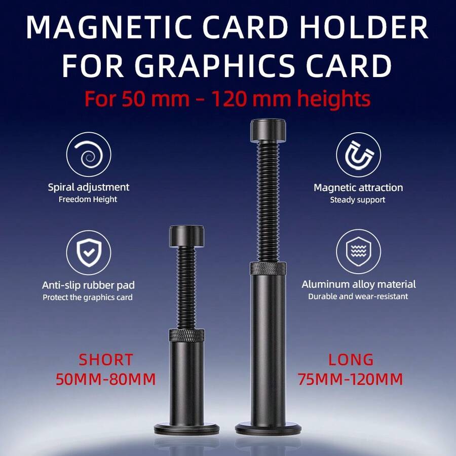 Aluminum Alloy Magnetic Spiral Telescopic Enhenced Base GPU Anti-Sag Bracket 50-120mm Adjustable Graphics Card Support Holder Fit ATX Case Desktop PC - View 1