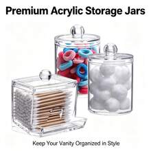 Tbestmax 10 Oz Cotton Swab/Ball/Pad Holder With Vanity Tray, Qtip Apothecary Jar, Bathroom Containers Dispenser Storage 3 Pack Wood Lids - 3件套(透明) - 查看 5