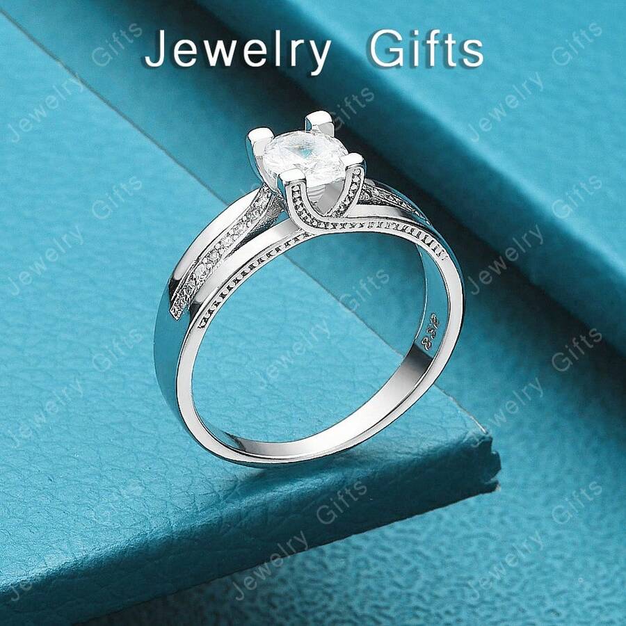 Cincin Wanita Perak Sterling 925 Desain Bulat Bundar dengan Zirkonia AAA, Perhiasan Fashion untuk Pesta, Ulang Tahun, Jamuan dan Pernikahan - Perak - View 1