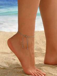 1pc S925 Sterling Silver Minimalist Plain Chain Adjustable Anklet For Women, Cold Style, Versatile For Daily Commute, Party, Low-Key, Travel, Photography, Niche Design - Chain - View 3
