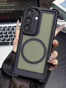 奢華半透明磨砂磁吸防震手機殼,適用於 Galaxy S26 S25 S24 Ultra Plus,支援無線充電,鏡頭保護,防震後蓋 - 黑色 - 查看 3