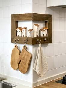 Rustic Wall-Mounted Key Rack With 4 Hooks, Wooden Entryway Storage Shelf, Suitable For Bedroom, Home Wall Display, Art Wall Storage, Handmade Decor, Farmhouse Style Entryway Hall Decor, Home Decoration, Wedding, Bathroom Decor, Kitchen Essentials - Multicolor - View 8