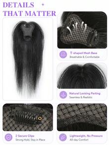 Women' 25.4 Cm Human Hair Wig Toppers With Hairpieces For Women To Cover Gray Hair, Adding Volume With A Lightweight And Seamless Design, Featuring A Middle Part, Hair Addition For Thinning Hair Natural Black #1B & Dark Brown #2 - Multicolor - View 6