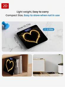 1 pezzo Bilancia elettronica con display LED, bilancia da bagno piatta 2D a forma di cuore dorato, piattaforma di pesatura decorativa - Adatta per uso a lungo termine, soddisfa le esigenze di pesatura domestica, regalo per Natale, Capodanno, San Valentino, utilizza batterie AAA (batterie non incluse) - A - Visualizzare 5