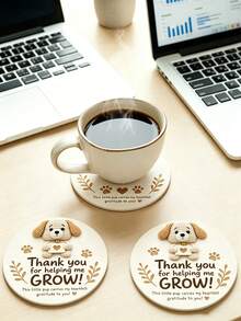 1/6/12入「Thank You For Helping Me Grow」小狗圖案木製圓形杯墊，教師感謝禮物，適合教室、居家辦公室、返校裝飾、桌面裝飾，傳遞正能量的感謝禮 - 小狗感謝你 - 查看 2