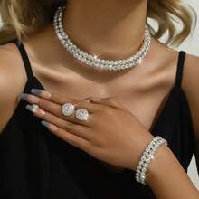 3pcs/Set Fashion Sexy Full Rhinestone Multi-Layer Multi-Row Choker Necklace, Earrings, Bracelet Bridal Necklace Short Necklace Christmas Gift - Multicolor - View 3