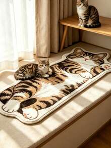 1pc Cat Long Strip Pattern Bedroom Decor Rug, Decorative Rug, Bedroom Decor, Small Rug, Rug, Home Decor, Living Room Rug, Living Room Small Rug, Bedroom Rug, Living Room Home Decor, Outdoor Rug, Washable Rug - Multicolor - View 1