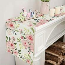 1pc Watercolor Pink Rose Table Runner, Green Leafy Floral Print Country-Style Table Runner, Wedding And Bridal Party Decoration Long Table Cloth, Suitable For Kitchen Parties And Home Decor - Pink - View 5