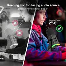 XLR/USB 動圈麥克風，適合直播與遊戲，附 RGB 燈效、靜音按鈕、耳機插孔、桌面支架，理想的 PC 麥克風，適用於播客、唱歌、錄音 - 查看 5