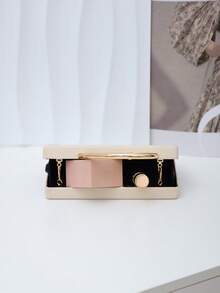 Women's Evening Clutch Bag, Rectangular Hard Shell Clutch, Spiral Curved Gold Top Handle, Detachable Crossbody Chain, Suitable For Dinner Date Cocktail Party Wedding - White - View 6