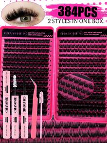 384 Clusters C Curl 120D Thick Fluffy Fish Tail Eyelashes High Capacity Eyelashes Book, Beginner Friendly, Easy Use For Diy Eyes Makeup, Long Lasting Classic Realistic Mix Lash Lashes Extension For Enlarge Eyes,Natural Look Fishtail Cluster Lashes - Hot Pink - View 12