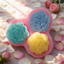 1pc 3-Hole Peony Shaped Silicone Mold, Used For Shooting Decorative Props, Handmade Crafts, Gypsum, Holiday Candle Decorations, With Simple Demolding And Reusable Silicone Molds. - Pink - View 4
