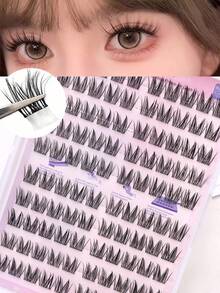 FindLove 90/100簇 C捲度自黏式假睫毛，免膠水直接貼，10-13mm 個別睫毛簇，可重複使用，自然柔軟長效，日韓風分段式假睫毛，附黏膠 - C - 查看 1