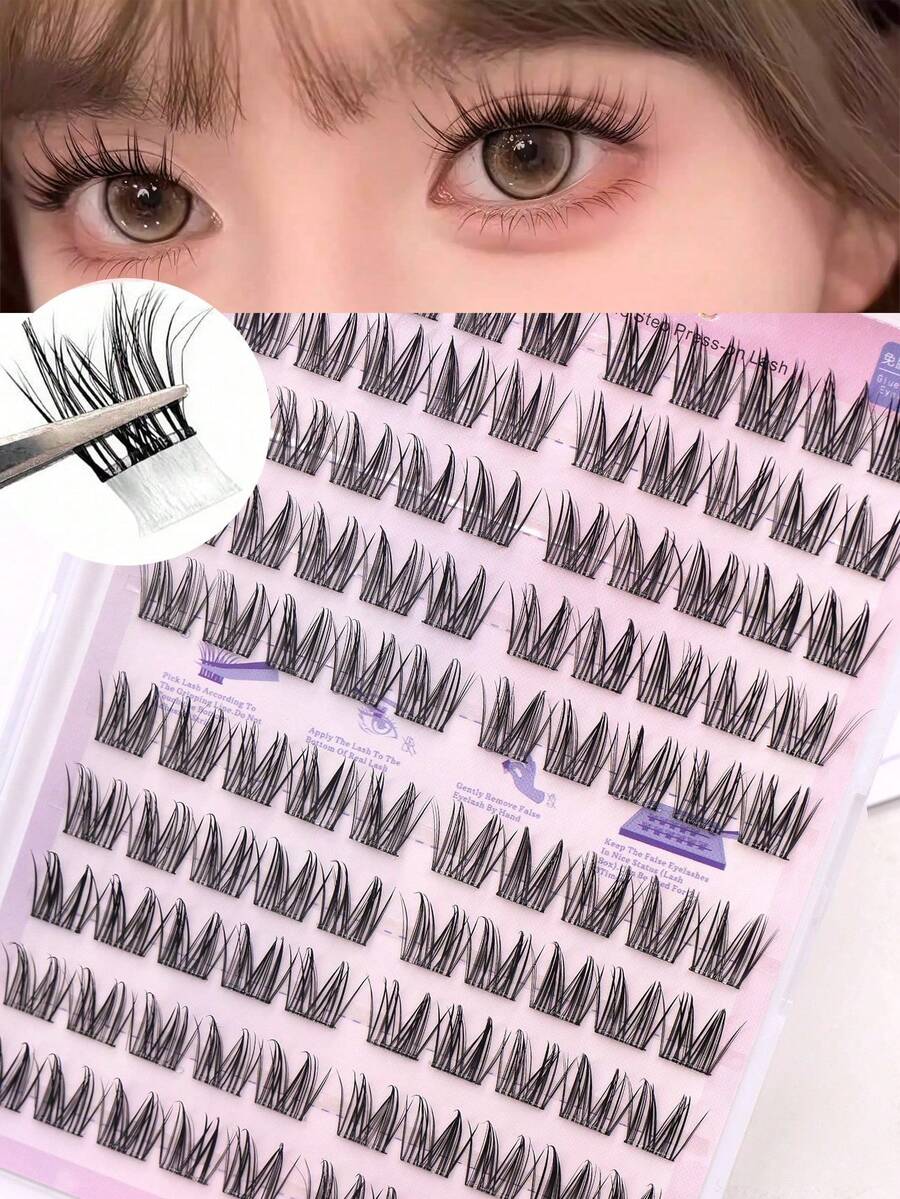 FindLove 90/100簇 C捲度自黏式假睫毛,免膠水直接貼,10-13mm 個別睫毛簇,可重複使用,自然柔軟長效,日韓風分段式假睫毛,附黏膠 - C - 查看 1