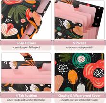 SKYDUE Expanding File Folder With 5 Pockets, Floral Accordion File Organizer For Important Document, Portable Receipt Paper Organizer, School Office Supplies Black - ColorB - View 3