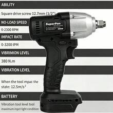 SuperPan Brushless Motor Impact Wrench 380N.M High Torque Lithium Battery Rechargeable 1/2" Square Drive Electric Wrench Tool For Automotive / Construction / Maintenance 3-In-1 Use, Battery And Power Adapter Not Included (Bare Tool) - Black - View 4