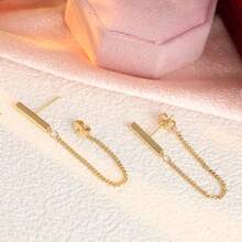Gentle Atmosphere, Straight Link Earrings, Women's Date Style, Minimalist Luxury Accessory - Gold - View 6