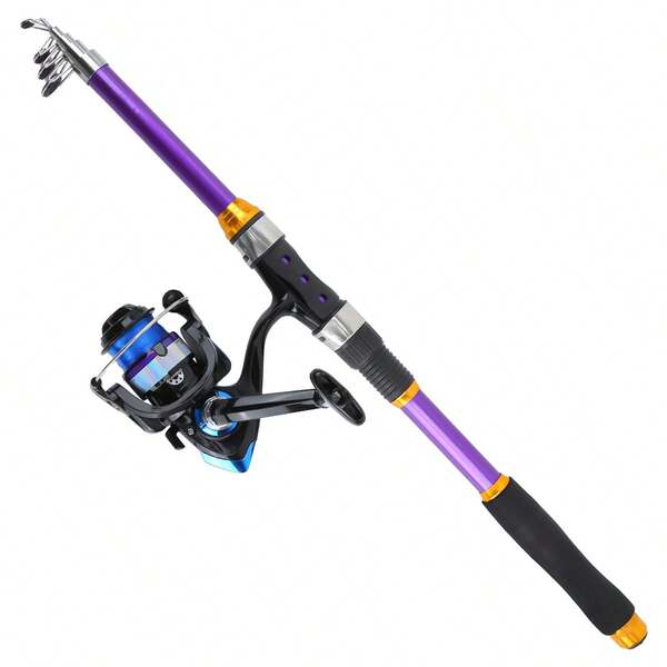 1 Set Purple Telescopic Fishing Rod & Spinning Reel Kit, Lightweight Retractable Pole With 5.5:1 Pre-Spooled Spinning Reel, Non-Slip EVA Grip, Multiple Sizes, Compact For Freshwater Saltwater Beginner Fishing