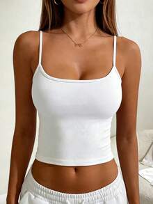 Camiseta de tirantes para mujer, top corto de escote bajo sexy, capa interior blanca para primavera/verano, estilo básico multifuncional para uso casual, cómodo para el verano - Blanco - Ver 4
