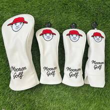 Niche American Vintage Golf Club Head Cover, Cream Base With Red Cap Portrait Embroidery, Delicate Lychee Texture PU, Anti-Collision, Professional Golf Course Use - White - View 5