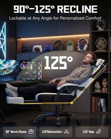 Fabric Gaming Chair With Footrest, Ergonomic Computer Desk Chair With Pocket Spring Cushion Home Office High Back Support Lumbar Support Heavy Duty Wide - White - View 6