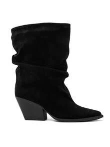 Bottines Western Froncées en Suédine – L’Équilibre Parfait du Style Cavalière - 黑色 - 查看 3