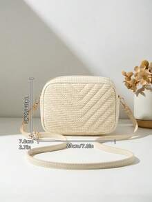 Fashionable Fabric Women's Shoulder Crossbody Bag, Multi-Color V-Pattern Small Square Bag - Beige - View 4