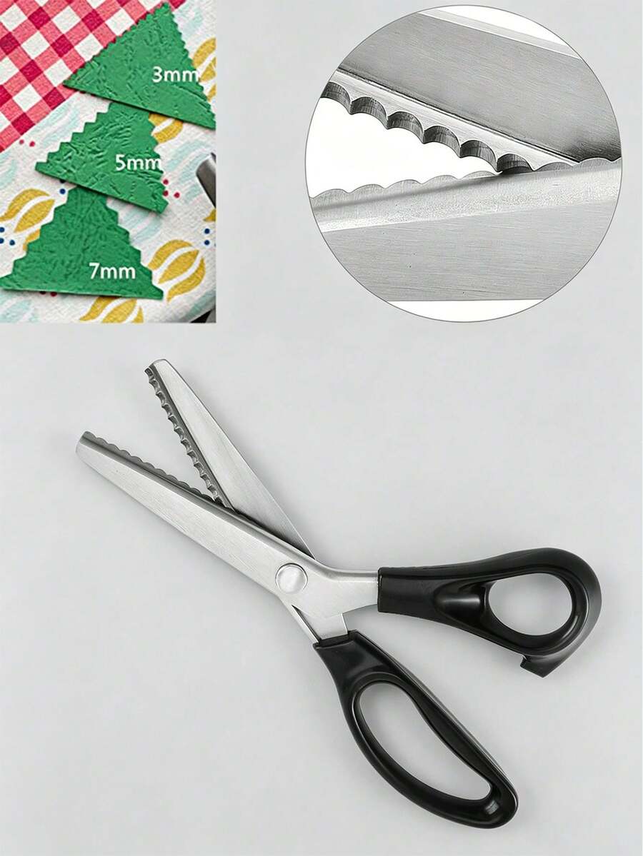 Jagged Fan-Shaped Edge Serrated Scissors, Multi-Function Tailoring Scissors, Professional Serrated Cutting Scissors, Sewing Craft Cutting Paper Clothing Fabric Home Use, Multiple Designs Handmade Patterns Can Be Cut - Single Piece - View 1