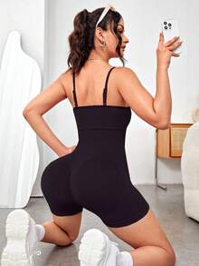 1pc Fashionable Camisole Yoga Jumpsuit With Built-In Bra, Sexy Bodycon One-Piece Athletic Romper - Black - View 2