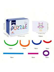 1 Set Puzzle Kayu Kreatif dengan Kotak Penyimpanan Besi, 30 Halaman Panduan dan 60 Templat Pola, Strip Geometris Berwarna-warni Mendukung Bentuk DIY, Mengembangkan Pengenalan Warna dan Bentuk, Pemikiran Logis dan Keterampilan Motorik Halus, Hadiah Ulang Tahun dan Sekolah - MultiWarna - View 9