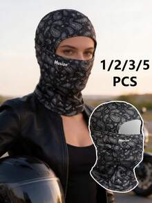 1/2/3/5pcs Classic Paisley All-Over Print Musion Logo Balaclava, Breathable Mesh Full Face Motorcycle Mask, Windproof Dustproof Helmet Liner Headwear, Suitable For Motorcycle Riding, Hip-Hop Street Style - Multicolor - View 2