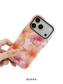 GIIPPA 1pc Warm Pink Gradient Background With Watercolor Hand-Painted Hibiscus Flower Pattern Design, Phone 17 Pro Max Phone Case, Compatible With Phone 16 Pro Max, 15 Pro Max, 14 Pro Max, Korean-Style High-End Fashionable And Interesting Phone Case, Compatible With 11/12/13/14/15/16 Pro Max Plus, Elegant Design Suitable For Both Men And Women, Perfect Gift For Girlfriend! - Pink - View 5